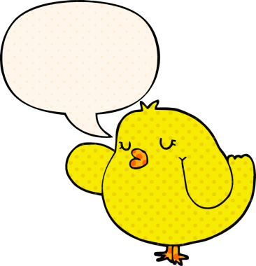 Bir insan tarafından çizilmiş çizgi roman tarzında konuşma baloncuğu olan çizgi film kuşu.