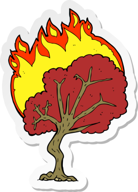 Bir insan tarafından çizilmiş yanan bir ağacın çıkartması.