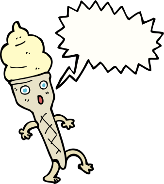 Bir insan tarafından çizilmiş konuşma balonlu çizgi film dondurması.