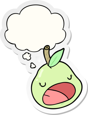 Düşünce baloncuklu çizgi film armudu insan tarafından çizilmiş bir çıkartma.