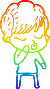 Gökkuşağı gradyan çizgi çizimi bir insan tarafından çizilmiş gözleri olan bir karikatür kadın