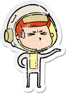 Bir insan tarafından çizilmiş stresli astronot karikatürü.