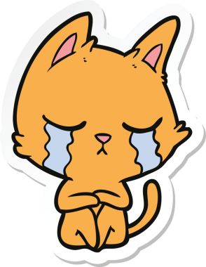 Bir insan tarafından çizilmiş ağlayan çizgi film kedisinin çıkartması.