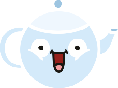 Bir insan tarafından çizilmiş bir çaydanlığın düz renkli retro karikatürü