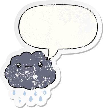 Konuşma baloncuğu olan karikatür bulutu bir insan tarafından çizilmiş sıkıntılı eski bir çıkartma