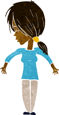 Bir insan tarafından çizilmiş omuz silken çizgi filmdeki kadın.