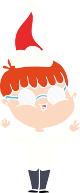 Bir insan tarafından çizilmiş, gözlük takan ve Noel Baba şapkası takan bir çocuğun el resmi.