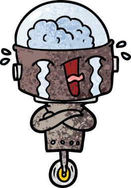 Bir insan tarafından çizilmiş ağlayan robot çizgi film.