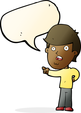 Bir insan tarafından çizilen konuşma baloncuğuyla işaret eden bir karikatür.