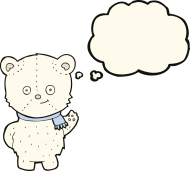 Bir insan tarafından çizilmiş düşünce baloncuklu şirin kutup ayısı.