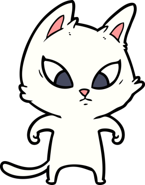 Bir insan tarafından çizilmiş kafası karışmış çizgi film kedisi.