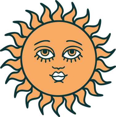 Bir insan tarafından çizilmiş bir güneşin ikonik dövme şekli