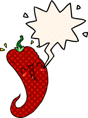 Bir insan tarafından çizilmiş çizgi roman tarzında konuşma balonu olan kırmızı biber çizgi filmi.