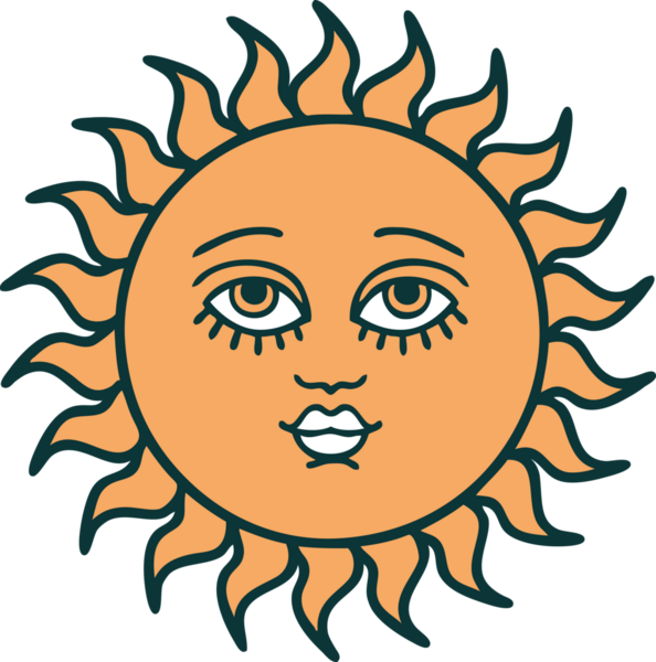 Bir insan tarafından çizilmiş bir güneşin ikonik dövme şekli