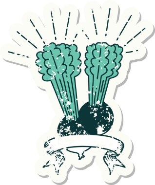 Bir insanın çizdiği yapraklı pancar dövmesi stili eski bir etiket.