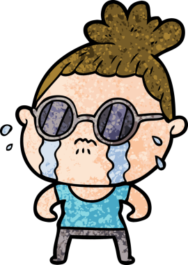 Bir insan tarafından çizilmiş güneş gözlüğü takan ağlayan bir kadın.