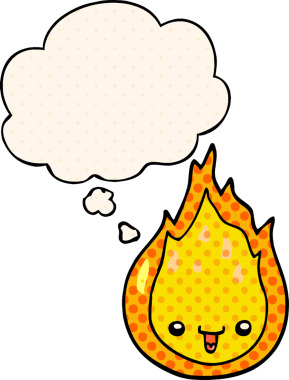 Çizgi roman tarzında bir insan tarafından çizilmiş düşünce baloncuklu çizgi film alevi