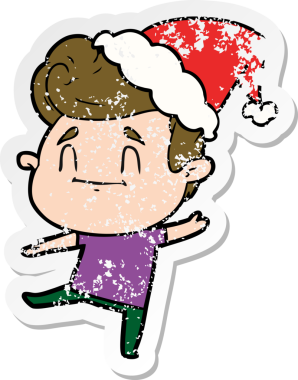 Noel Baba şapkası takan bir adamın insan tarafından çizilmiş üzgün çıkartması.