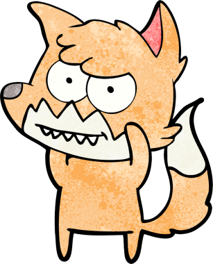 Bir insan tarafından çizilmiş sırıtan tilki çizgi filmi.