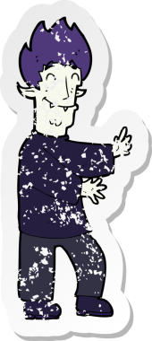 Bir insan tarafından çizilmiş heyecanlı bir vampirin gerilimli çıkartması.