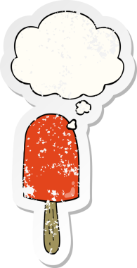 Düşünce baloncuklu çizgi film lolipopu insan tarafından çizilmiş yıpranmış bir çıkartma.