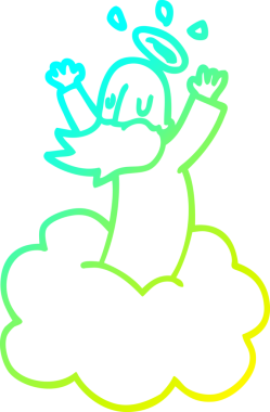 Bir insan tarafından bulutların üzerine çizilmiş çizgi film tanrısı çizimi.