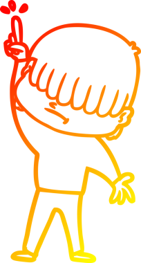 Bir insan tarafından çizilmiş dağınık saçlı bir çizgi film çocuğunun sıcak çizgi çizimi.