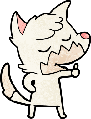 Dost canlısı çizgi film tilkisi bir insan tarafından çizilmiş baş parmak işareti veriyor.