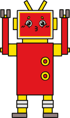 Bir insan tarafından çizilmiş sevimli bir robot karikatürü.