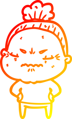 Bir insan tarafından çizilmiş, karikatür çizen yaşlı bir kadın.