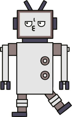 Bir insan tarafından çizilmiş sevimli bir robot karikatürü.
