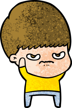 Bir insan tarafından çizilmiş sinirli çizgi film çocuğu.