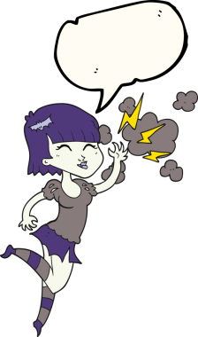 Bir insan tarafından çizilmiş serbest konuşma balonu çizilmiş vampir kız.