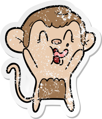 Bir insan tarafından çizilmiş çılgın bir çizgi maymunun sıkıntılı çıkartması.