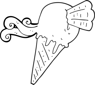 Bir insan tarafından çizilmiş siyah beyaz dondurma külahı.