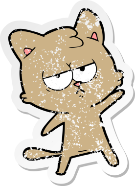 Bir insan tarafından çizilmiş sıkıntılı bir çizgi film kedisinin çıkartması.