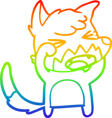 Kızgın bir tilki çizgi filminin çizimi gökkuşağı gradyanı. Bir insan tarafından çizilmiş gözleri.