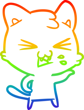 Gökkuşağı gradyan çizgi çizimi Bir insan tarafından çizilmiş bir çizgi kedi tıslama