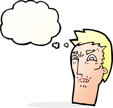 Bir insan tarafından çizilmiş düşünce baloncuklu kızgın bir yüz.