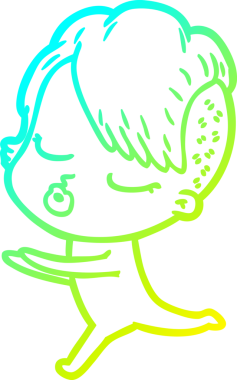 Bir insan tarafından çizilmiş soğuk gradyan çizgi film karakteri güzel hippi kız.