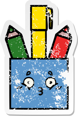 Bir insan tarafından çizilmiş sevimli bir kalem tenceresinin sıkıntılı çıkartması.