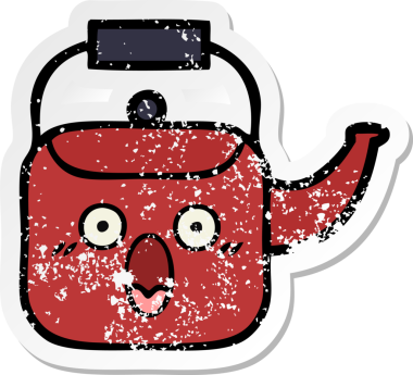 Bir insan tarafından çizilmiş tatlı bir çaydanlığın sıkıntılı çıkartması.