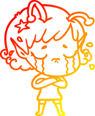 Bir insan tarafından çizilmiş, ağlayan uzaylı bir kızın sıcak çizgi çizimi.