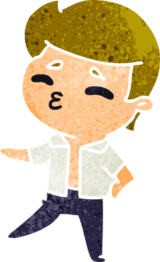 Eski çizgi film illüstrasyonu Kawaii 1950 Bir insan tarafından çizilmiş sevimli çocuk