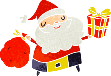 Bir insan tarafından çizilmiş Kawaii Noel Baba 'nın eski bir karikatürü.