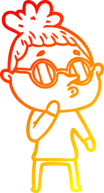 Bir insan tarafından çizilmiş gözlük takan çizgi film kadını çizimi.