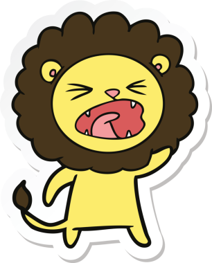 Bir insan tarafından çizilmiş kızgın bir aslanın çıkartması.