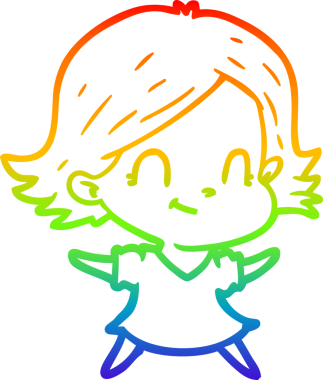 Gökkuşağı gradyan çizimi. Bir insan tarafından çizilmiş karikatür dostu bir kız.