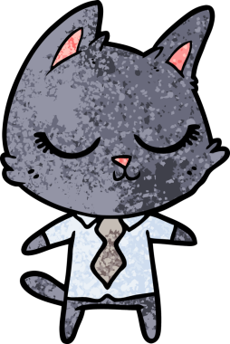 Bir insan tarafından çizilmiş sakin çizgi film kedisi.