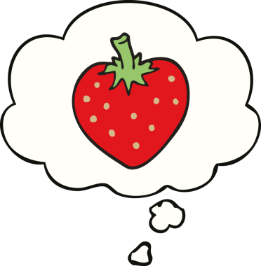 Bir insan tarafından çizilmiş düşünce baloncuklu karikatür çileği